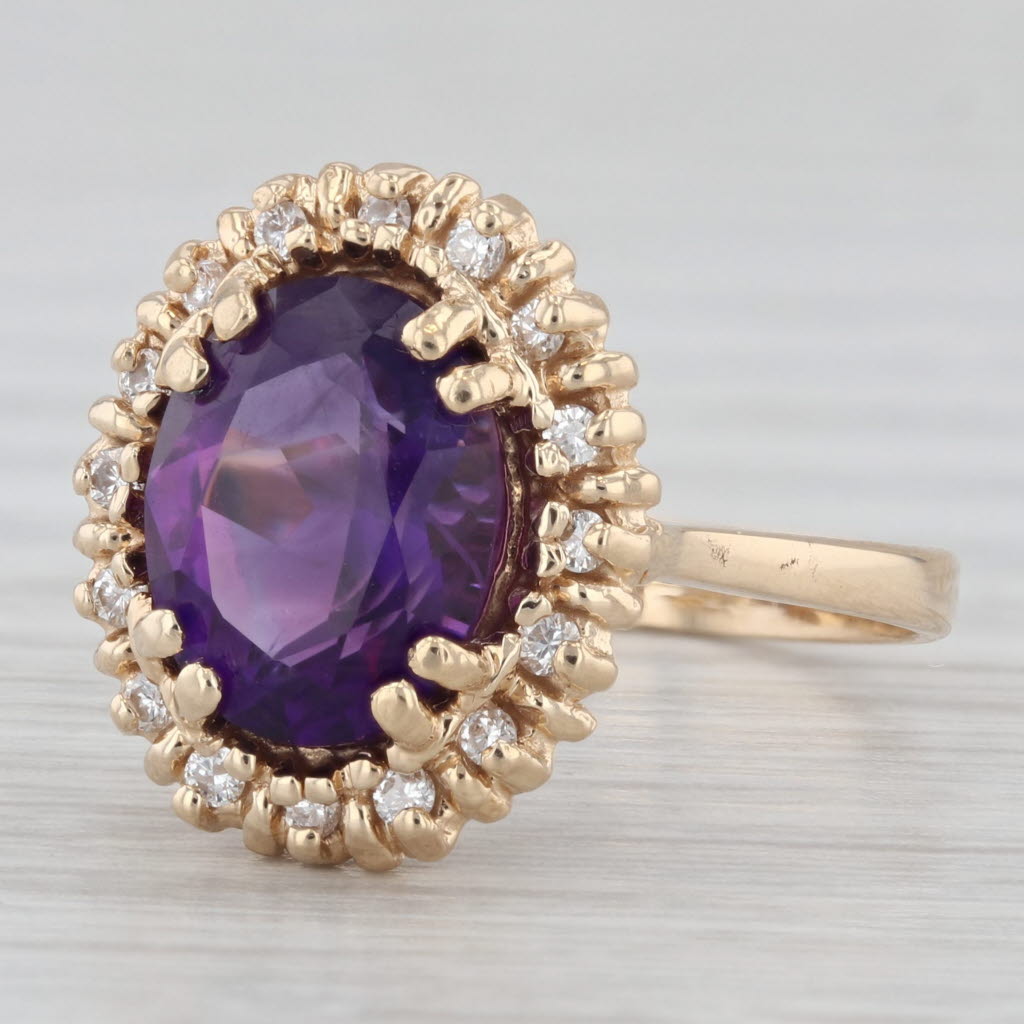 Light Gray 2.62ctw Oval Amethyst Diamond Halo Ring 14k Yellow Gold Size 7.25