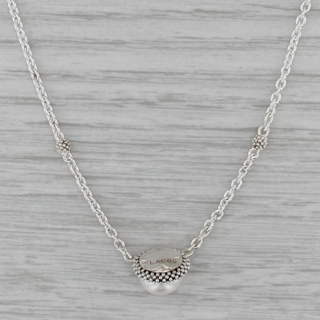 New Lagos Caviar Cultured Pearl Luna Necklace w/ Pouch Sterling Silver 16-18"