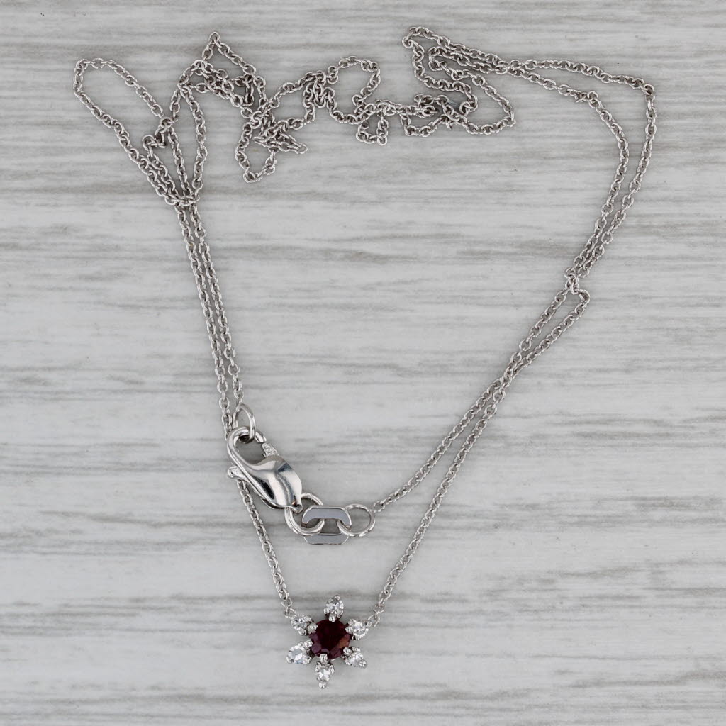 Gray 0.14ct Ruby Damond Star Flower Pendant 14k White Gold 16" Cable Chain