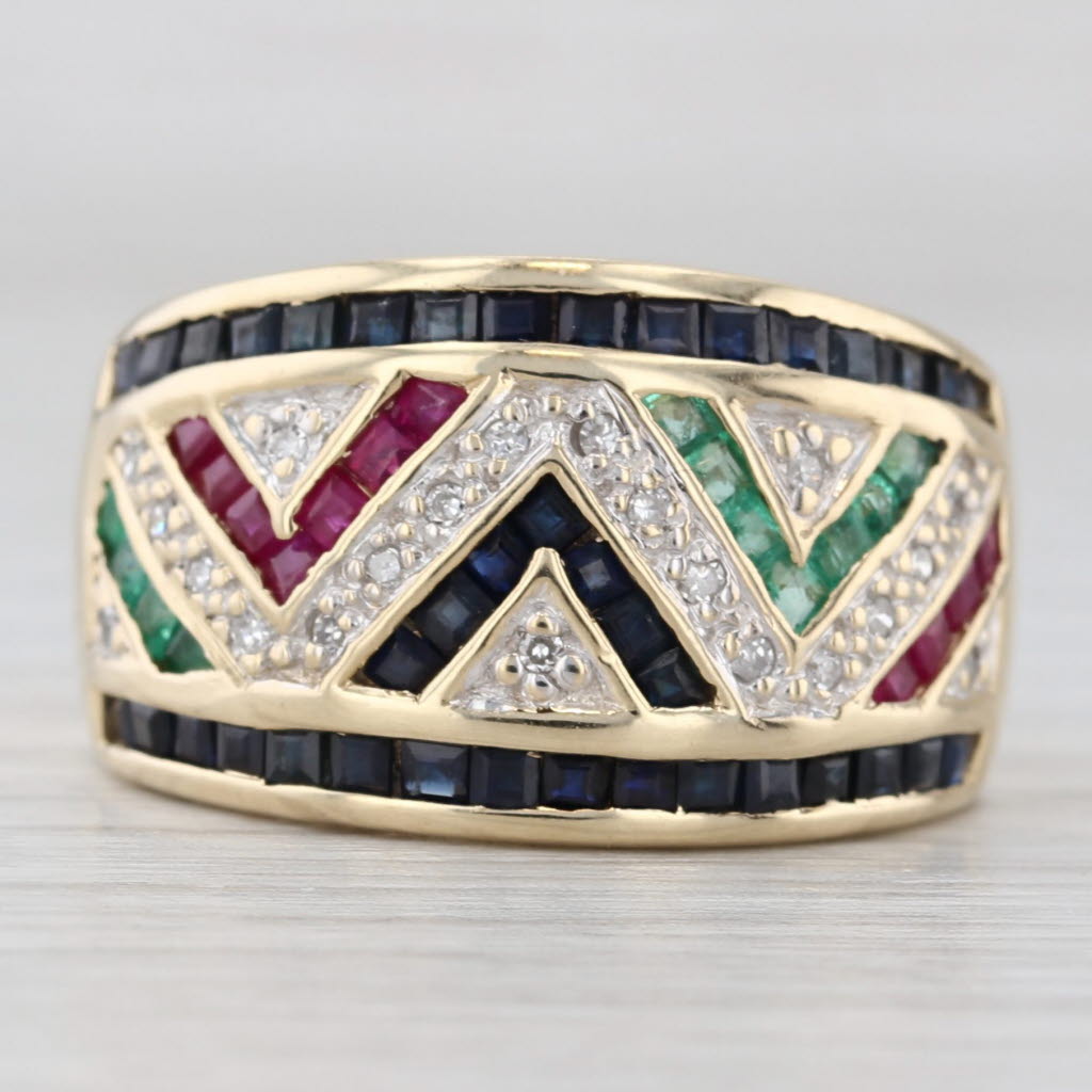 1.77ctw Gemstone Mosaic Ring 10k Yellow Gold Sz 7 Sapphire Ruby Emerald Diamond