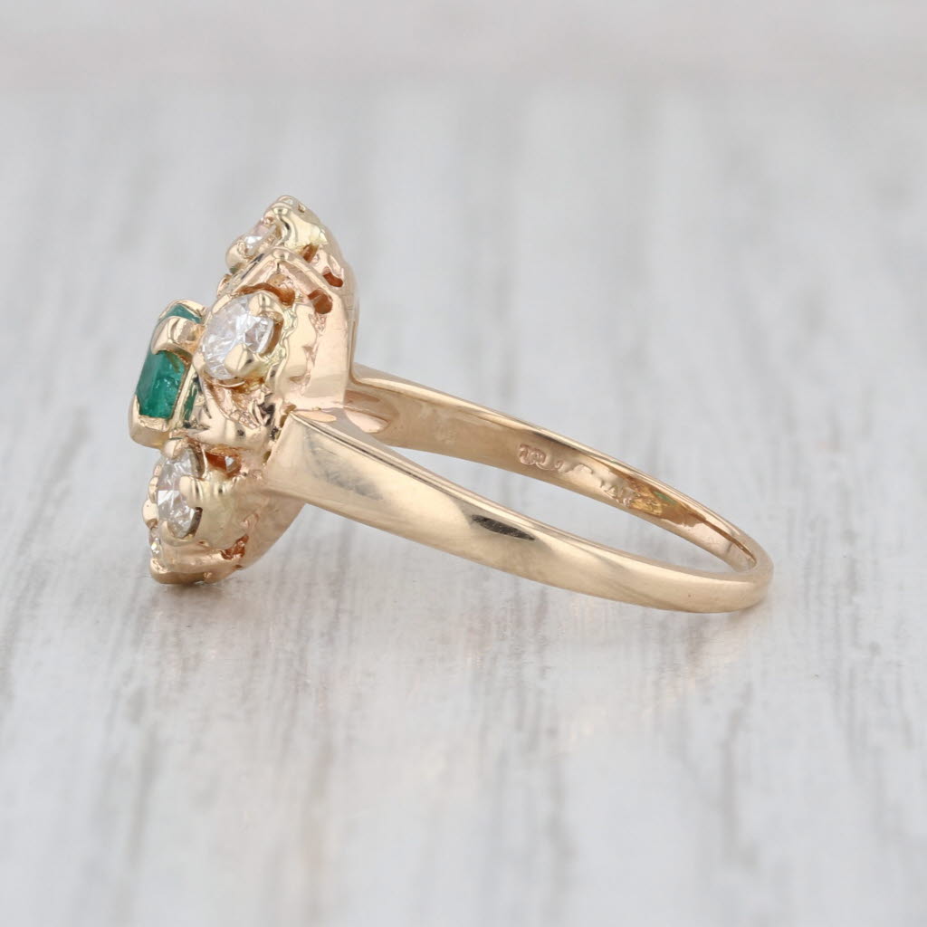 Antique Emerald Diamond Halo Star Ring 14k Yellwo Gold Size 6.25