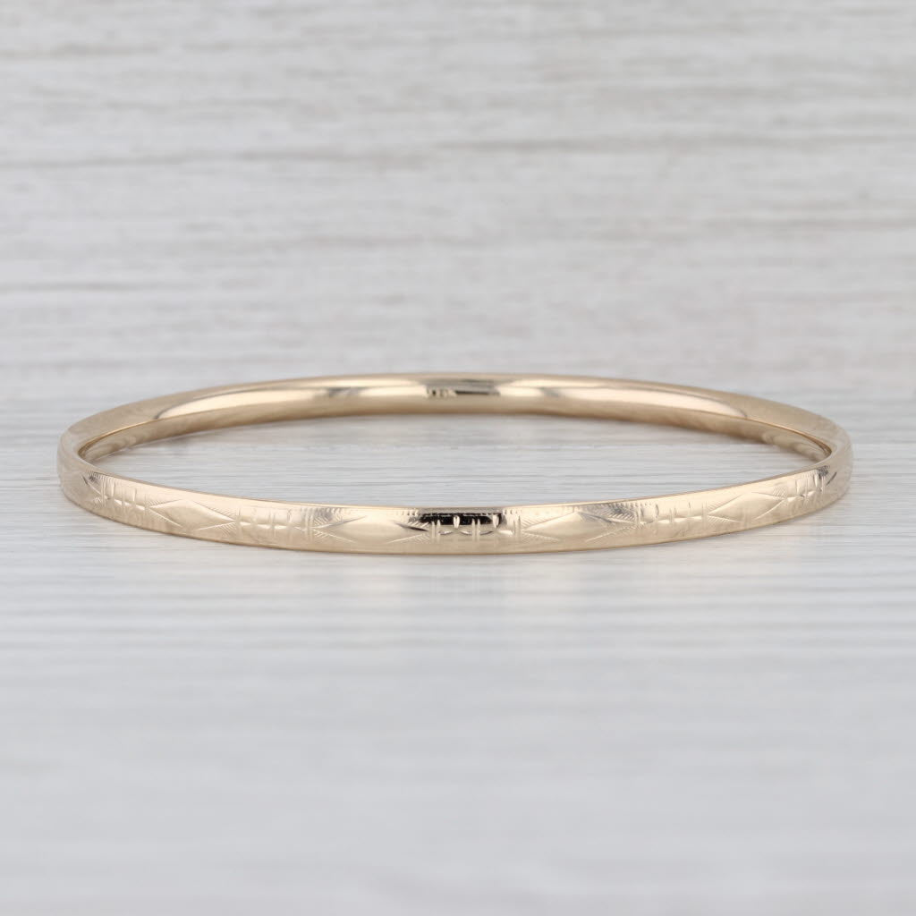 Floral Etched Bangle Bracelet 14k Yellow Gold 7.75"