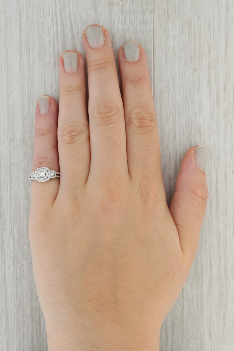 Tan 0.50ctw Diamond Princess Halo Engagement Ring 14k White Gold Size 5
