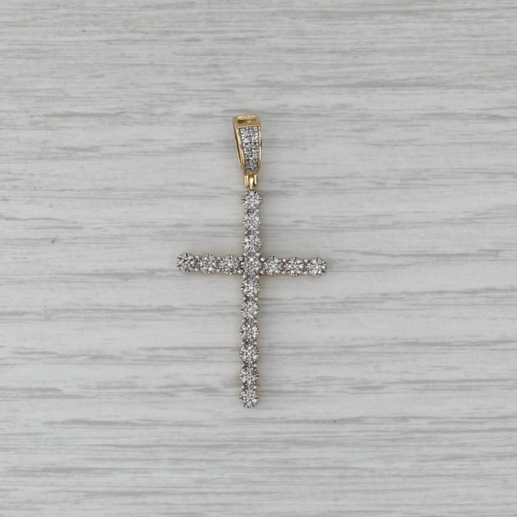 Large Pave Diamond Cross Pendant 10k Yellow White Gold