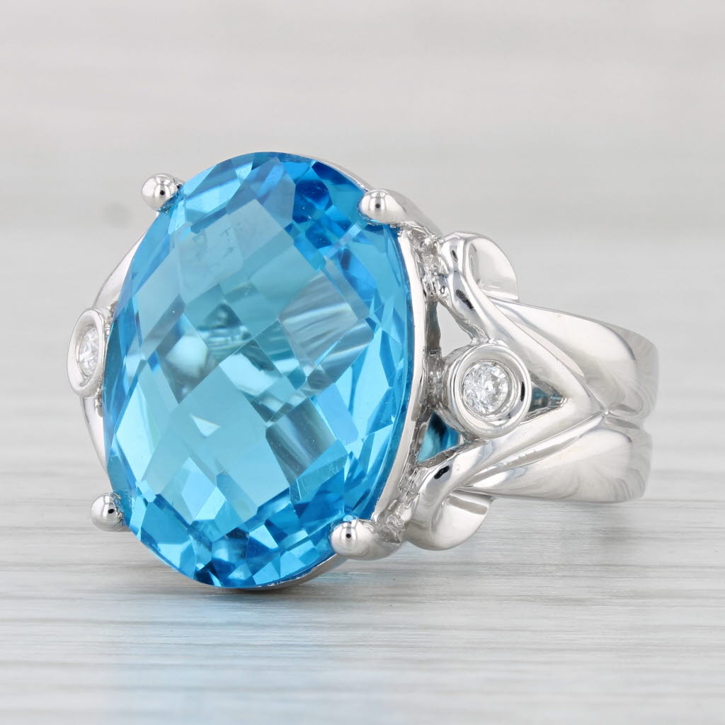 Light Gray 18.46ctw Oval Blue Topaz Diamond Ring 14k White Gold Size 8 Cocktail