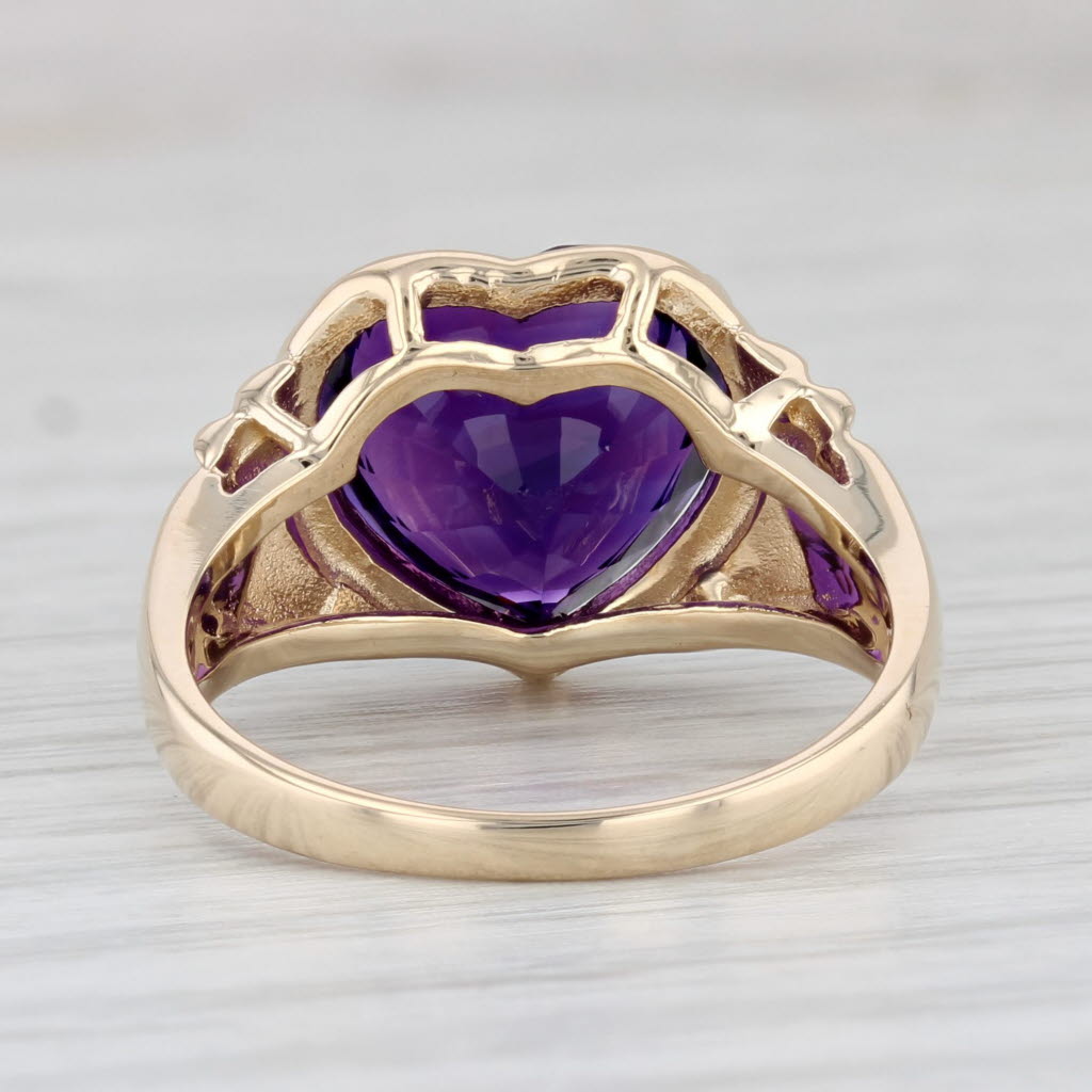 Light Gray 4.50ct Amethyst Solitaire Heart Ring 14k Yellow Gold Size 7.25