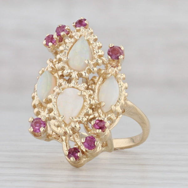 Gray Opal Ruby Cluster Ring 14k Yellow Gold Size 6 Cocktail