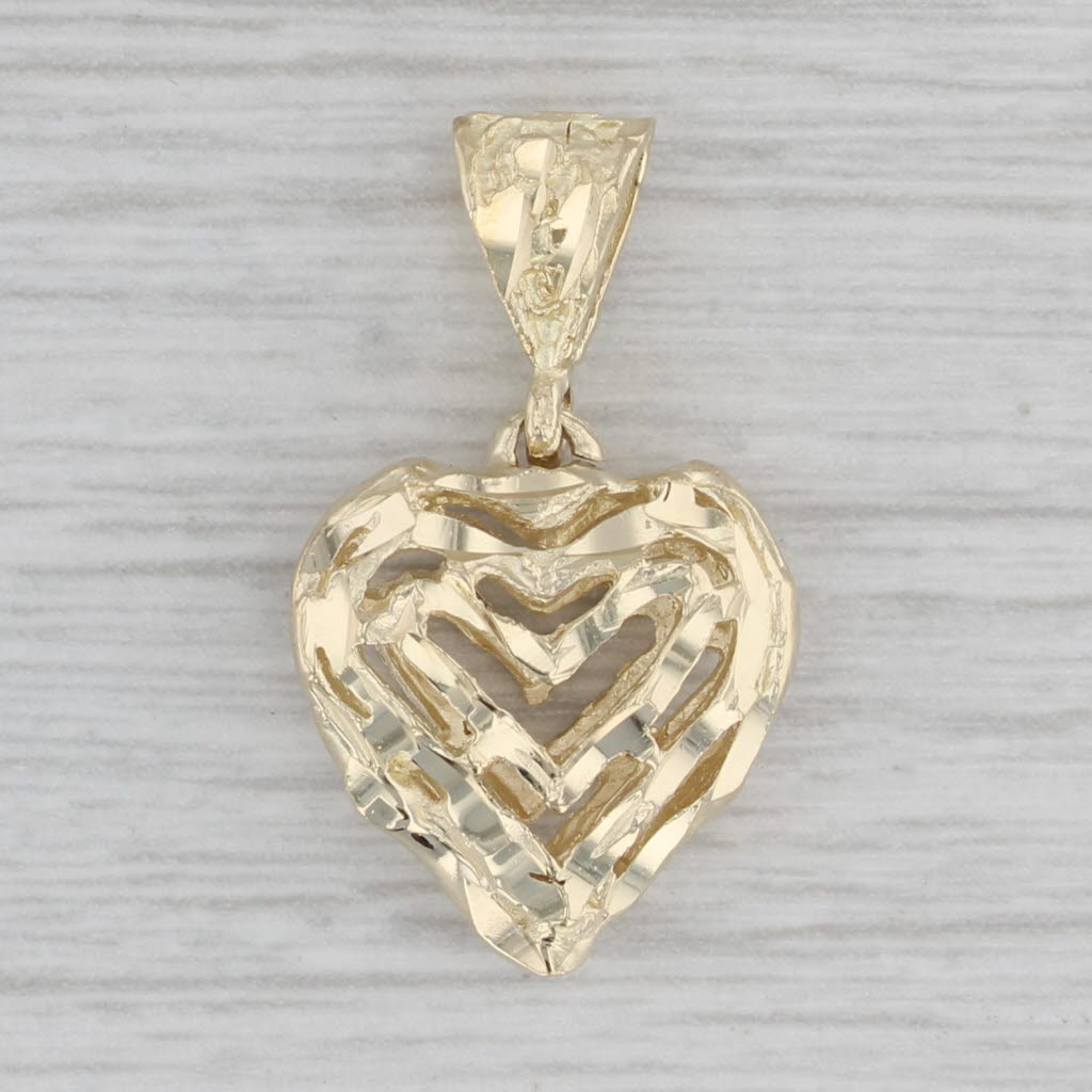 Gray Openwork Puffy Heart Pendant 14k Yellow Gold