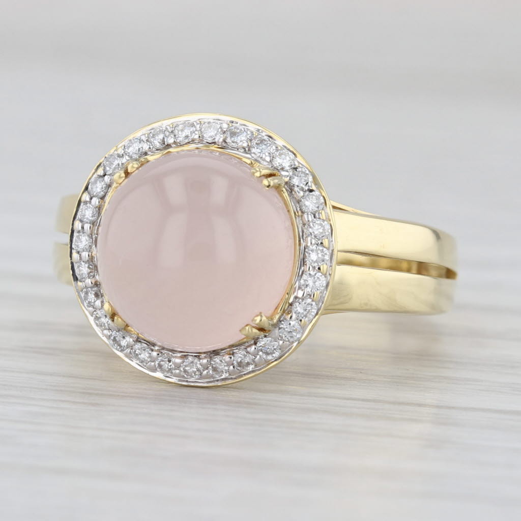 0.38ctw Diamond Halo Rose Quartz Cabochon Ring 18k Yellow Gold Size 7.75