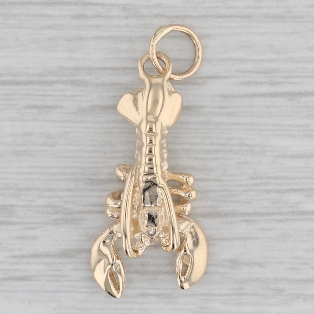 Gray Lobster Charm 14k Yellow Gold Pendant Nautical Jewelry