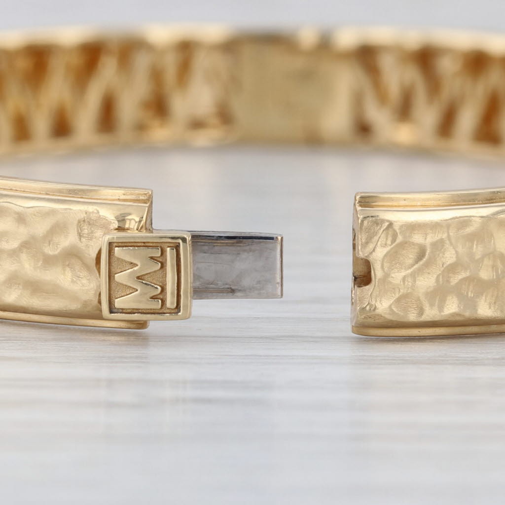 Michael M Hammered Bangle Bracelet 18k Yellow Gold 7.25" 8mm