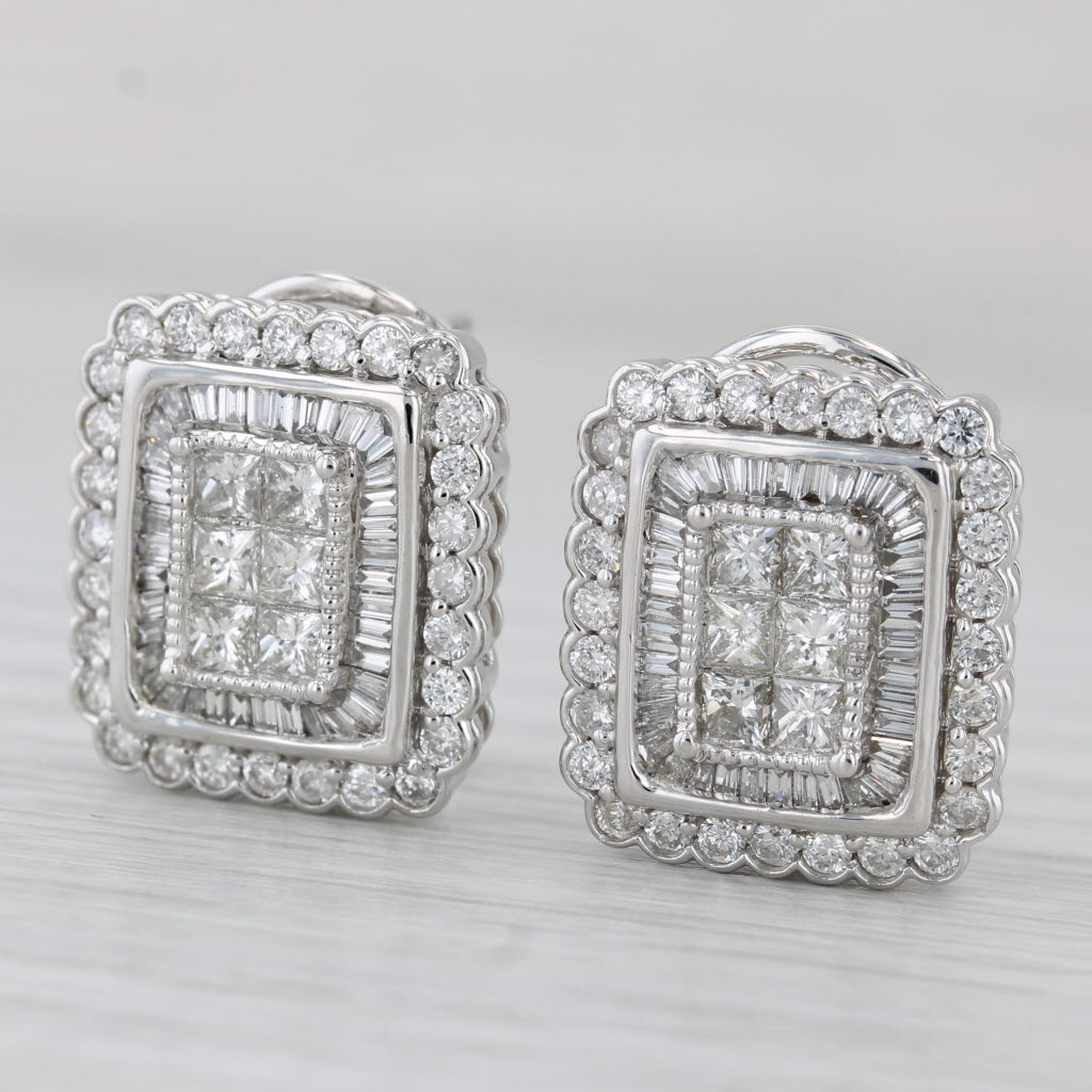 Gray 2.26ctw Diamond Halo Earrings 10k Gold Post 14k Gold Fronts Omega Backs