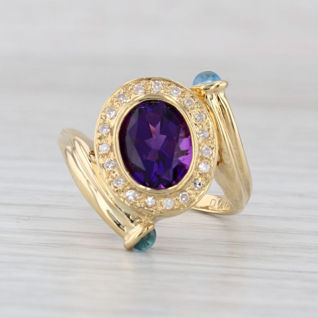 2.82ctw Amethyst Topaz Diamond Bypass Ring 18k Yellow Gold Size 8 Cocktail