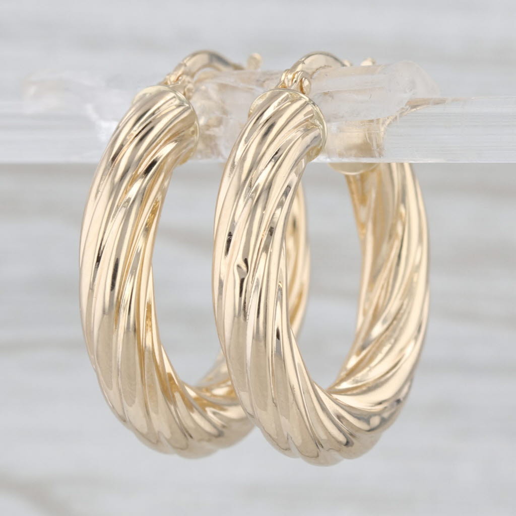 Woven Hoop Earrings 14k Yellow Gold Snap Top Round Hoops