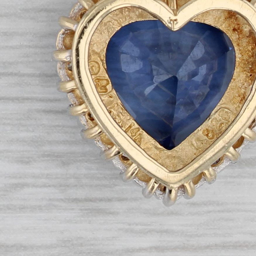 Gray 7.75ctw Lab Created Blue Sapphire Heart Diamond Halo Pendant 14k Yellow Gold