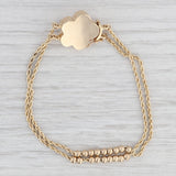 Light Gray Cultured Pearl Flower Charm Slide Bracelet 14k Yellow Gold Rope Chain 7.25"