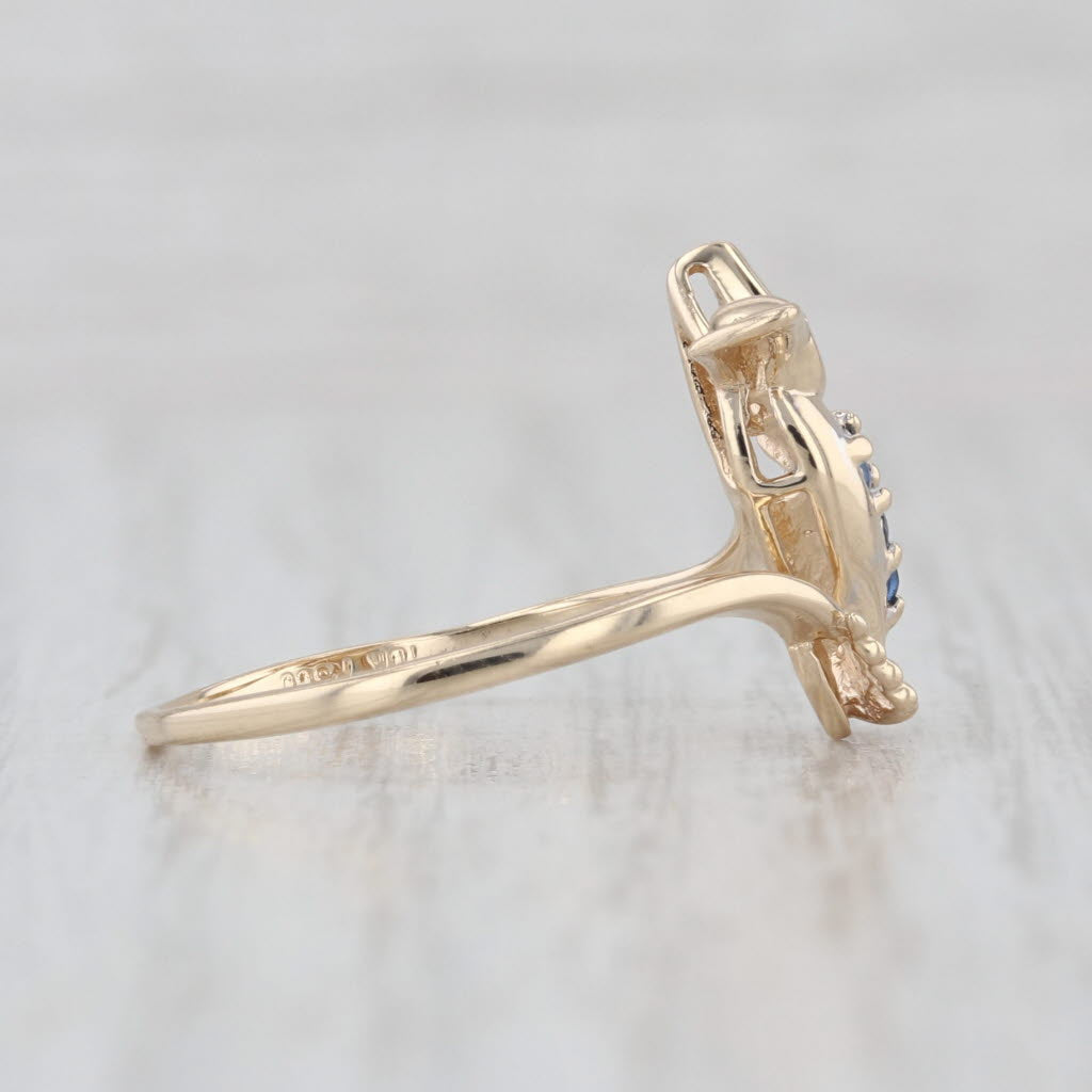 0.15ctw Blue Sapphire Hummingbird Ring 10k Yellow Gold Size 8 Bypass