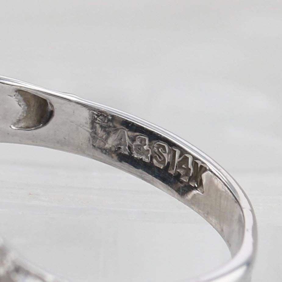 Light Gray Art Deco Bird Ring 14k White Gold Filigree Diamond Heart Parrots Peacocks Size 5