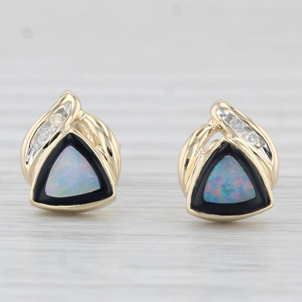 Opal Diamond Stud Earrings 14k Yellow Gold