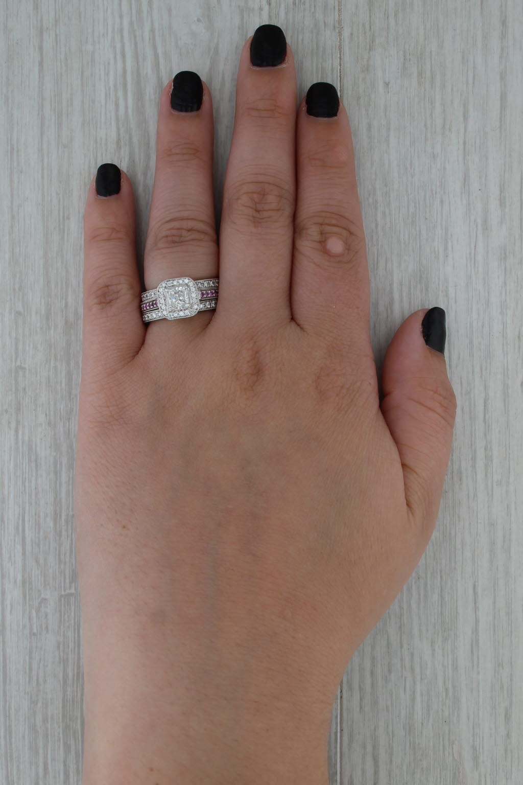 1.62ctw Radiant Diamond Halo Engagement 2 Wedding Band Bridal Set Platinum