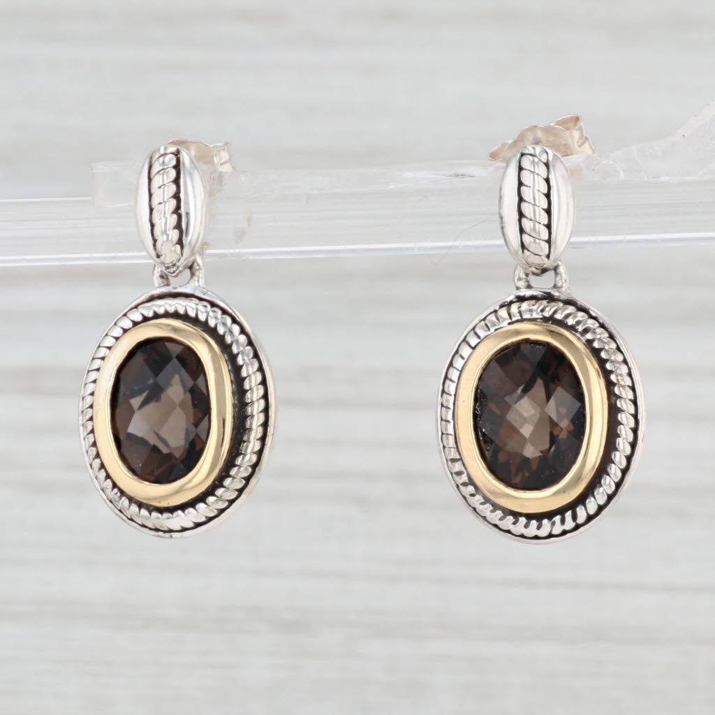 Light Gray 3.40ctw Oval Smoky Quartz Dangle Earrings 18k Gold Sterling Silver