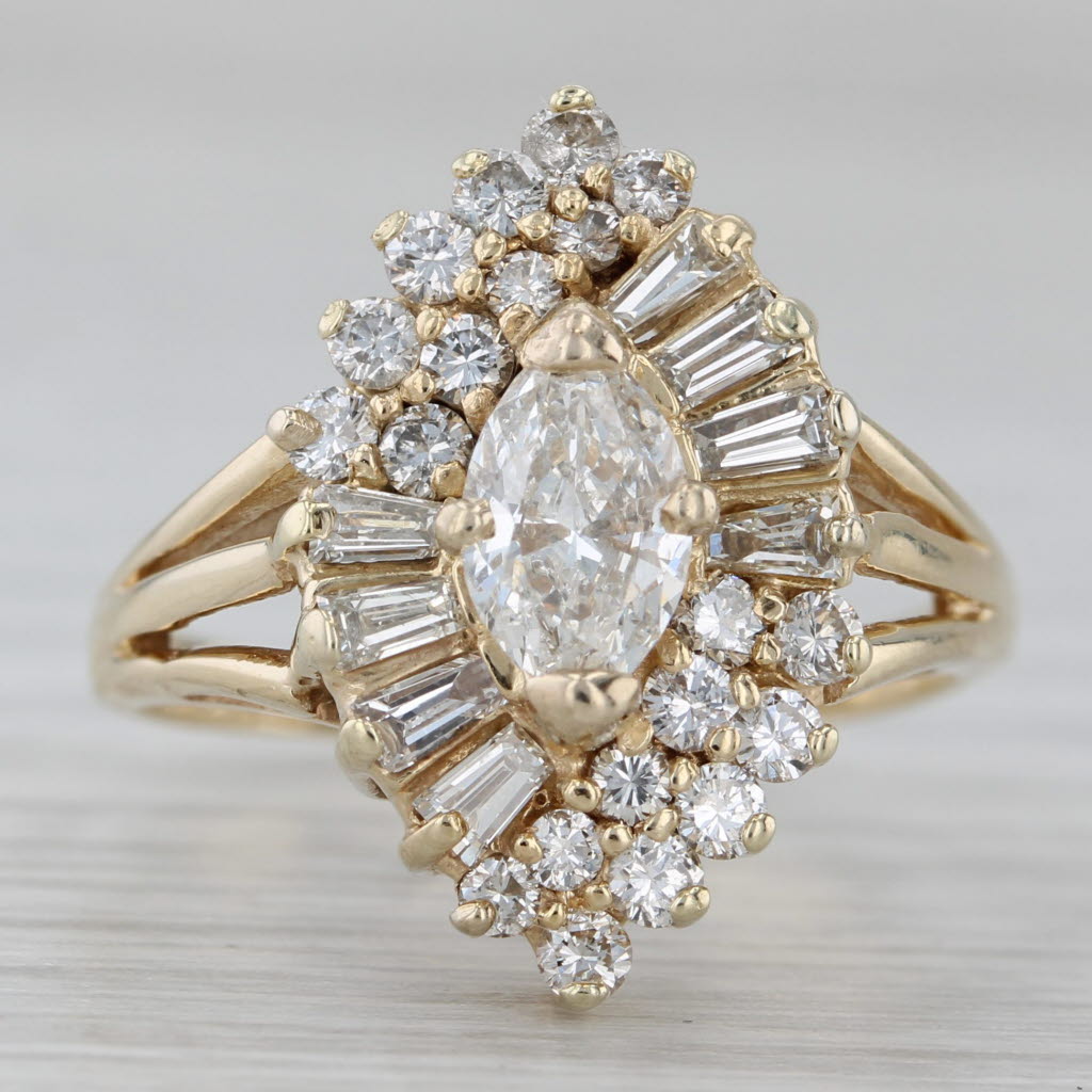 Gray 1.36ctw Marquise Halo Diamond Engagement Ring 14k Yellow Gold Size 6.75