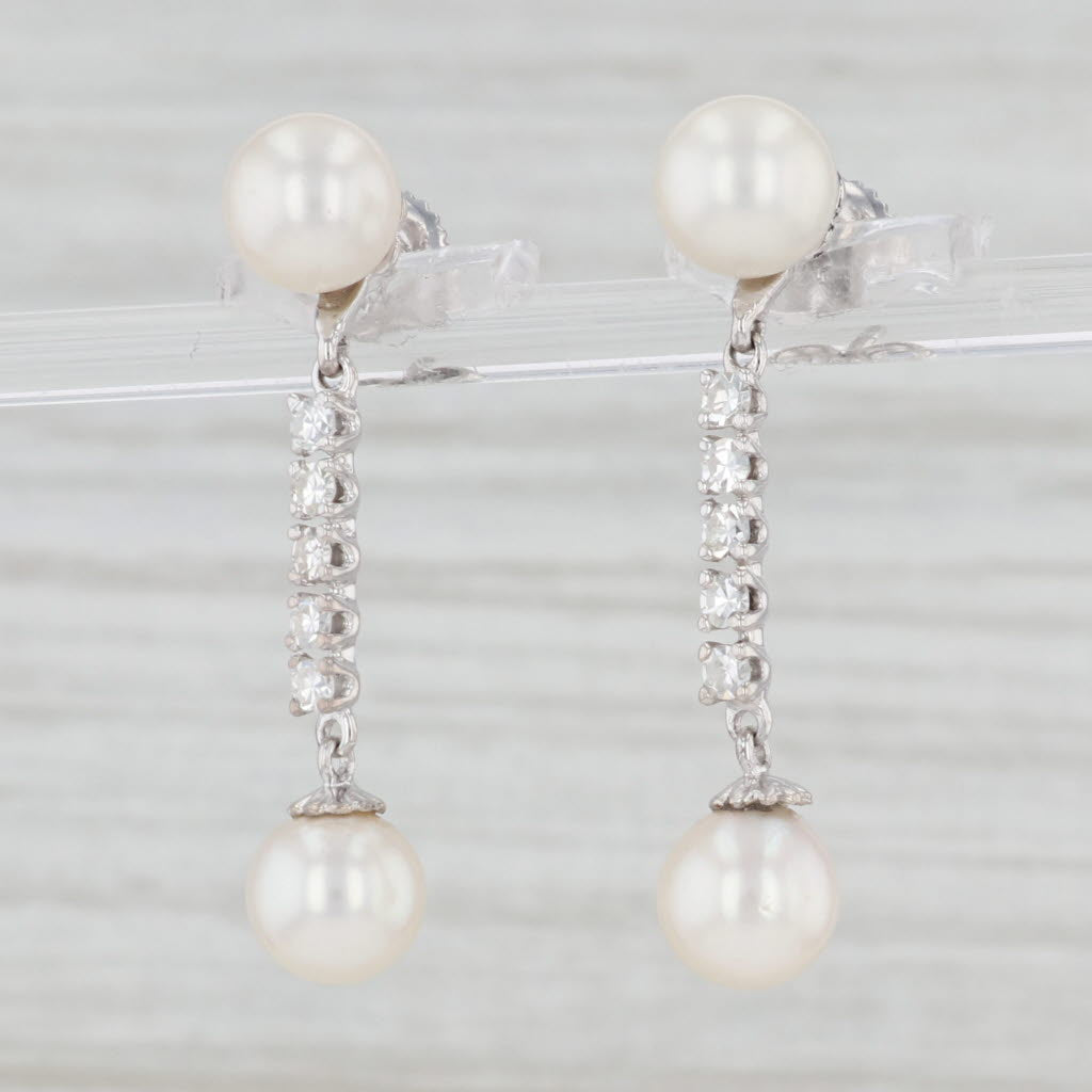 Light Gray Cultured Pearl 0.25ctw Diamond Earrings 14k White Gold Pierced Dangles