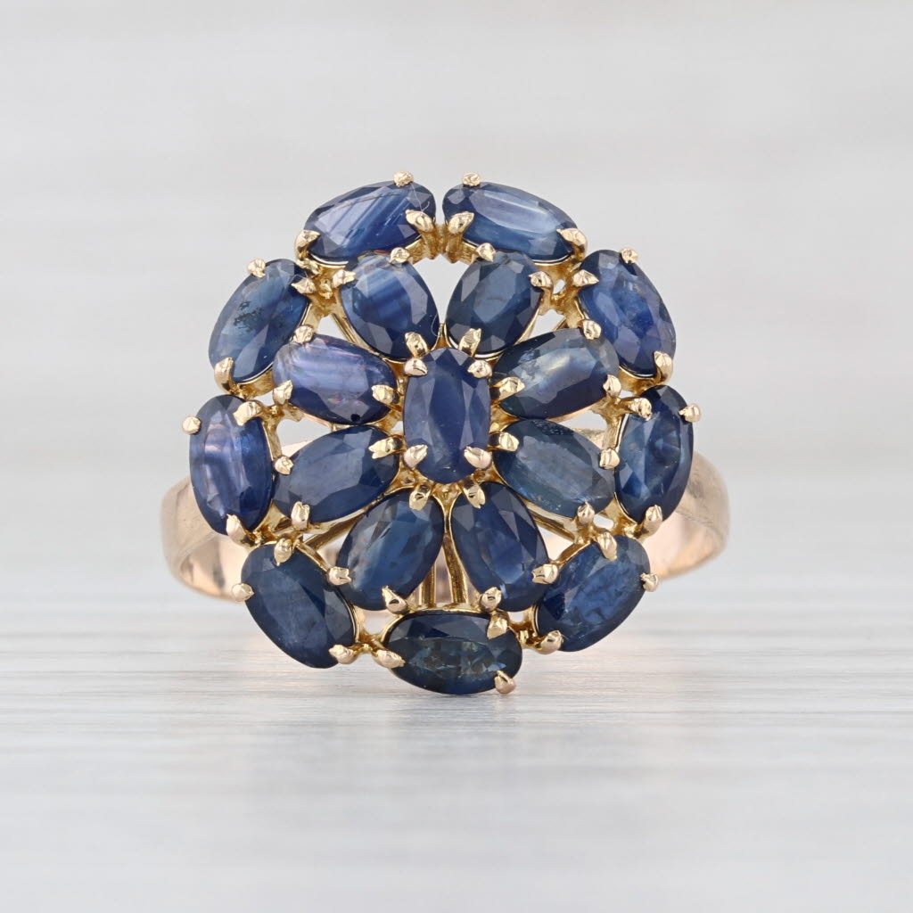 6.20ctw Sapphire Cluster Cocktail Ring 14k Yellow Gold Size 10.5