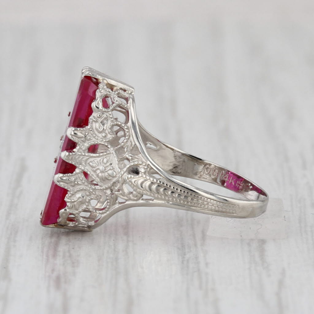 3.56ctw Vintage Ostby Barton Lab Created Ruby Signet Ring Diamond 14k Gold Sz 4