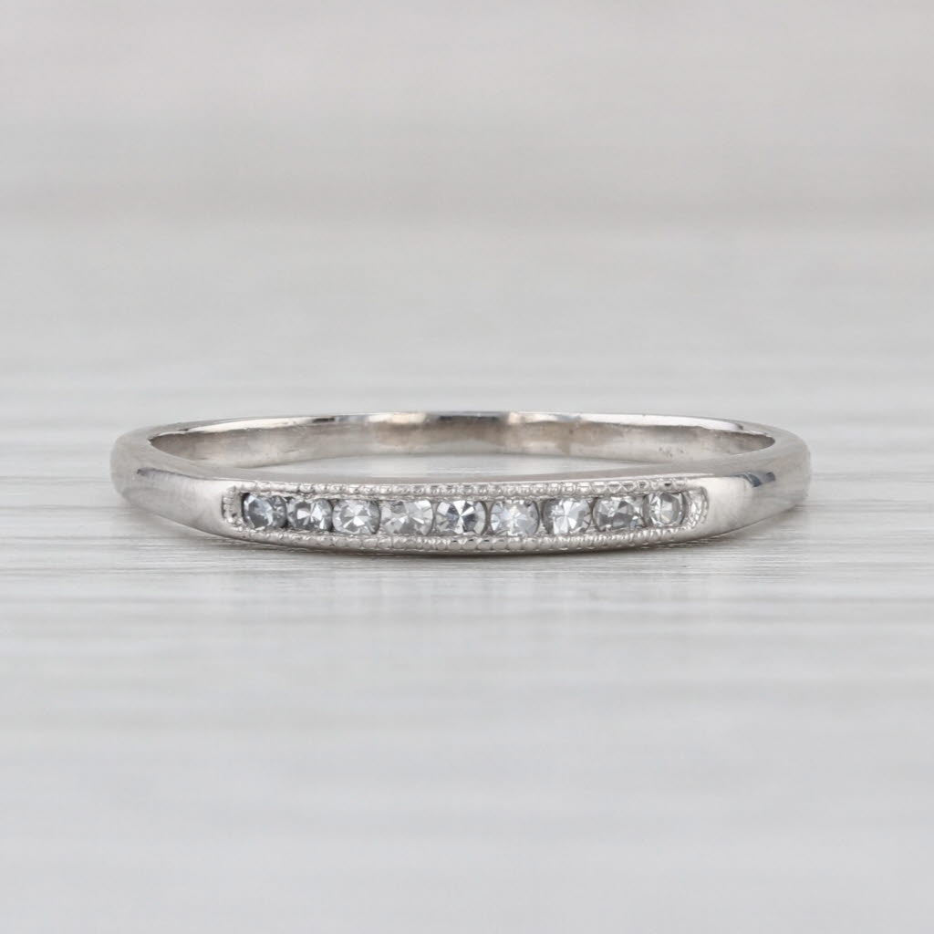 Vintage Diamond Wedding Band 900 Platinum Ring Stackable Size 8.5