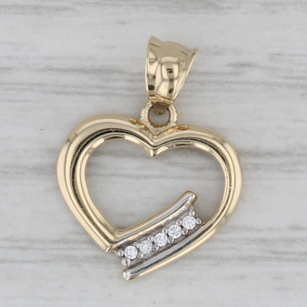 Gray New Cubic Zirconia Open Heart Pendant 10k Yellow Gold