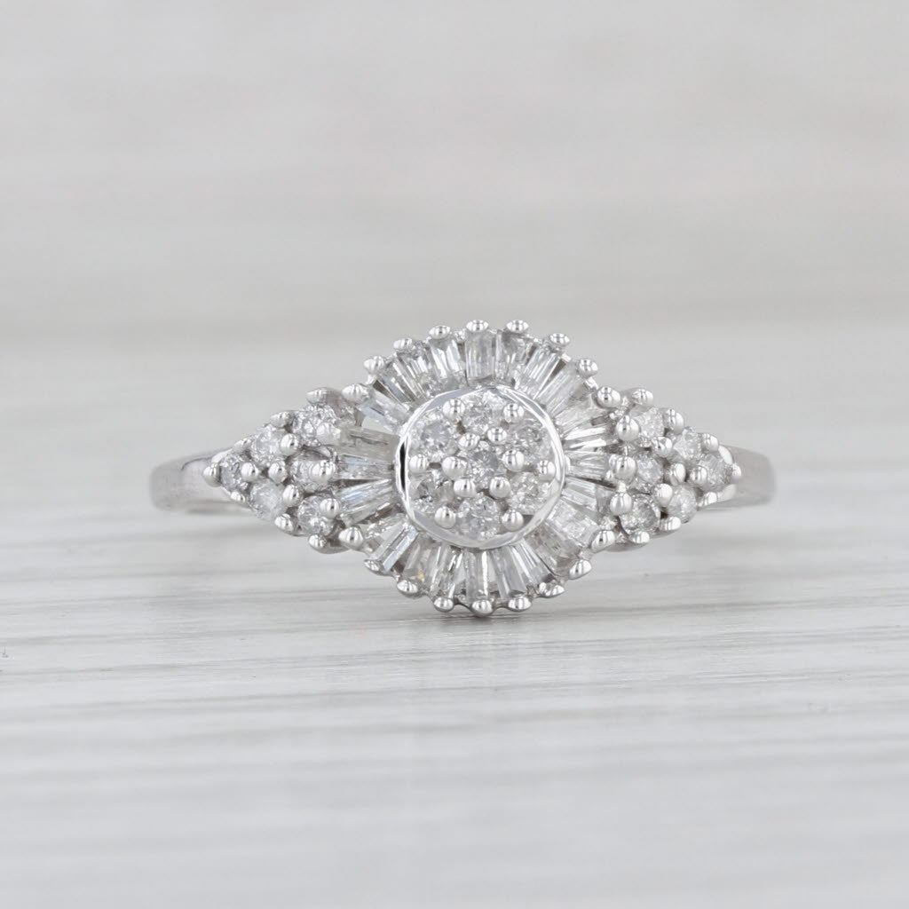0.48ctw Diamond Cluster Halo Engagement Ring 10k White Gold Size 8