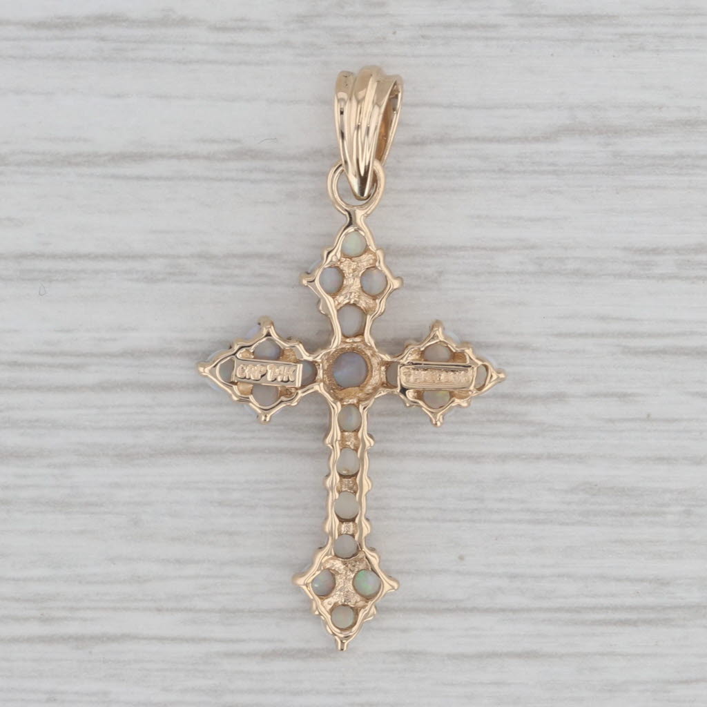 Gray Opal Cluster Cross Pendant 14k Yellow Gold Religious Jewelry