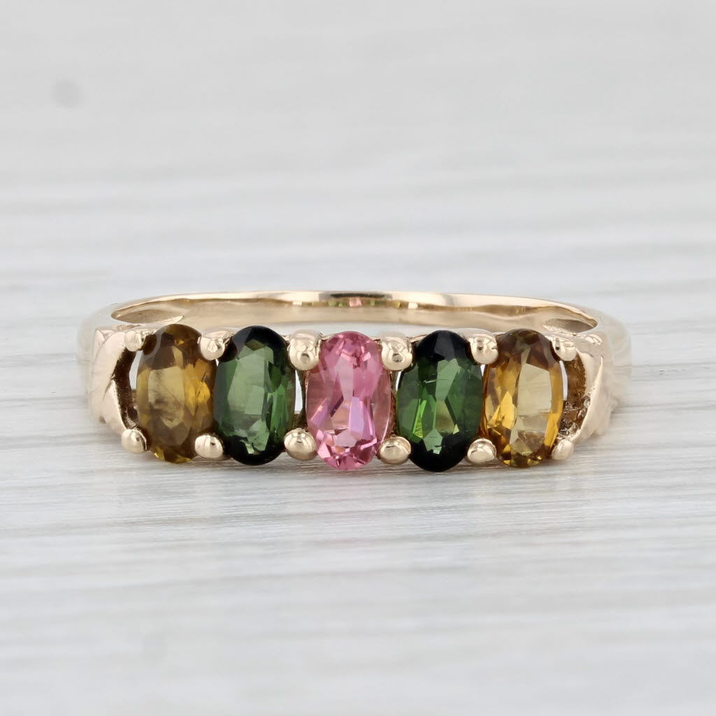 Light Gray 1.25ctw Pink Green Yellow Tourmaline Ring 14k Yellow Gold Size 8.25 Stackable