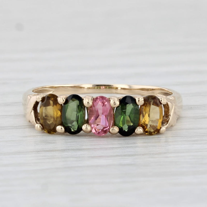 1.25ctw Pink Green Yellow Tourmaline Ring 14k Yellow Gold Size 8.25 Stackable