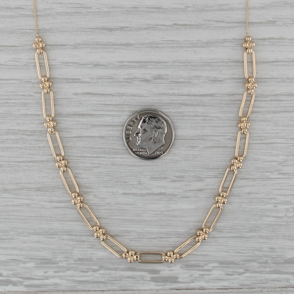 Bead Clusters Oval Link Necklace 14k Yellow Gold Cable Chain 16" 18"