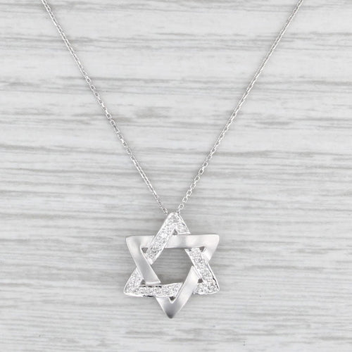 Diamond Hebrew Star Pendant Necklace 14k White Gold 16" Cable Chain