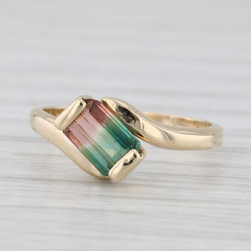 Light Gray 0.58ct Green Pink Watermelon Tourmaline Solitaire Bypass Ring 14k Gold Size 7