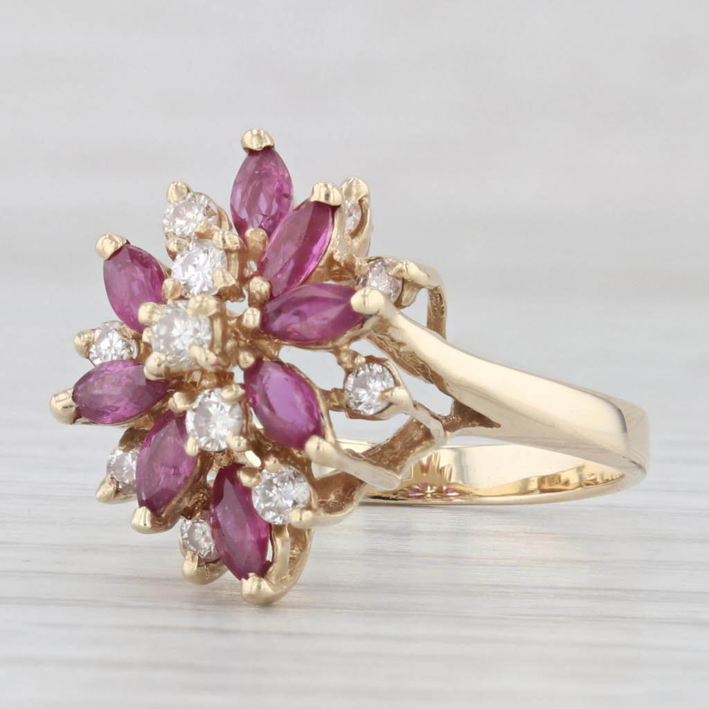 Light Gray 1.26ctw Ruby Diamond Flower Cluster Ring 14k Yellow Gold Size 7.25 Cocktail