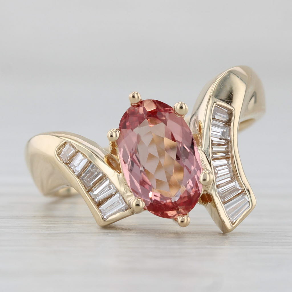 Light Gray 2ctw Imperial Pink Topaz Diamond Bypass Ring 14k Yellow Gold Size 7.75