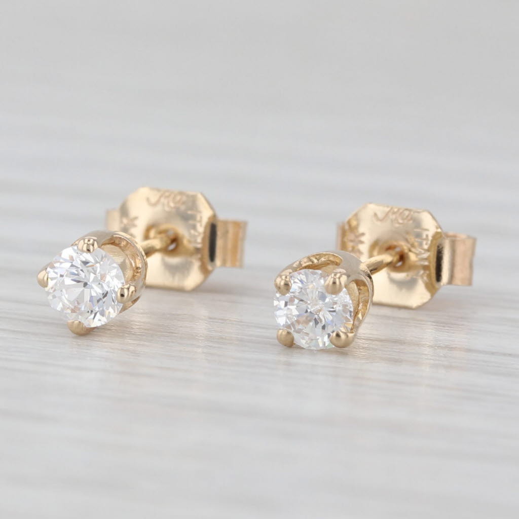 Light Gray 0.30ctw Cubic Zirconias Stud Earrings 14k Yellow Gold Round Solitaire Studs