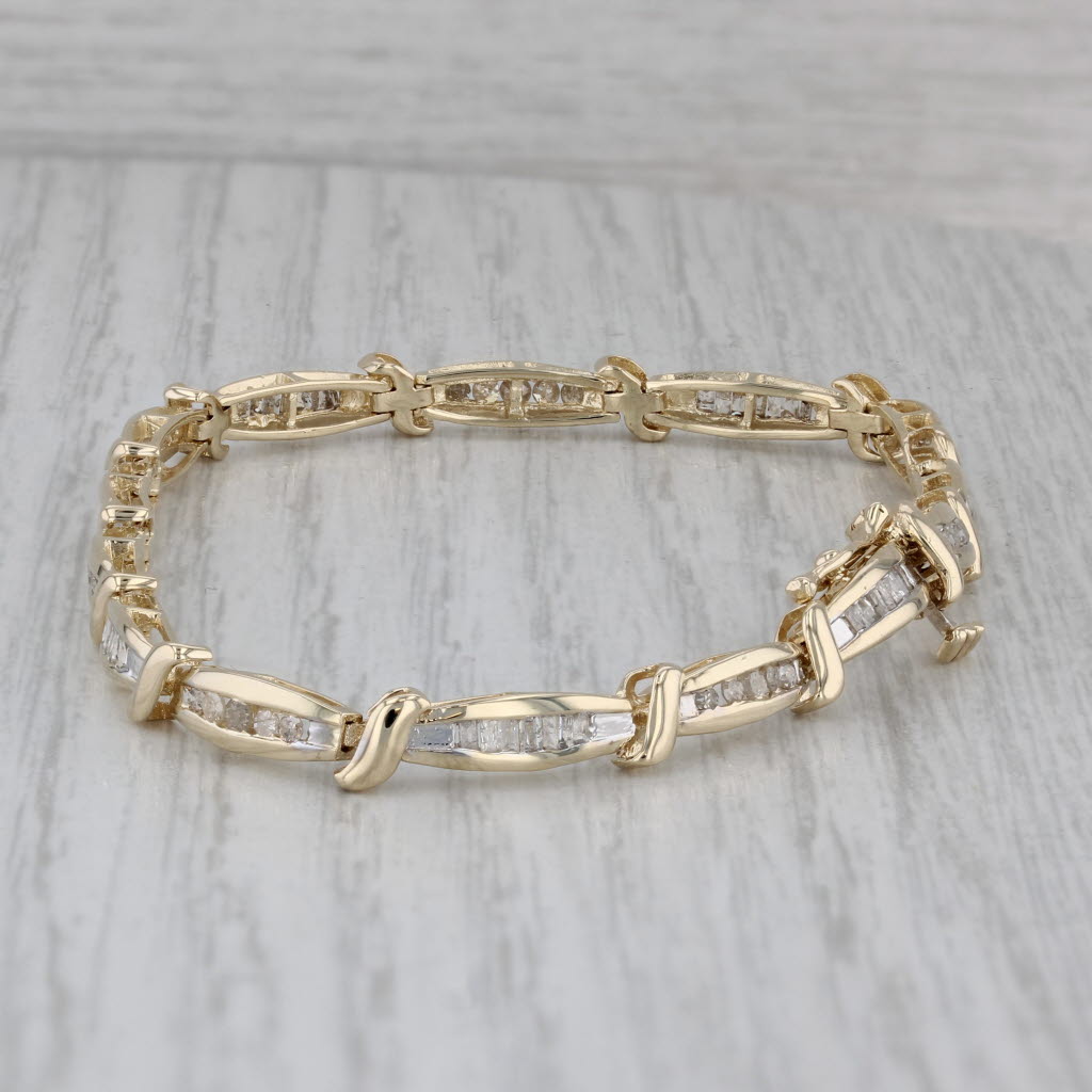 Gray 0.98ctw Diamond Bar Link Bracelet 10k Yellow Gold 7" 4.4mm