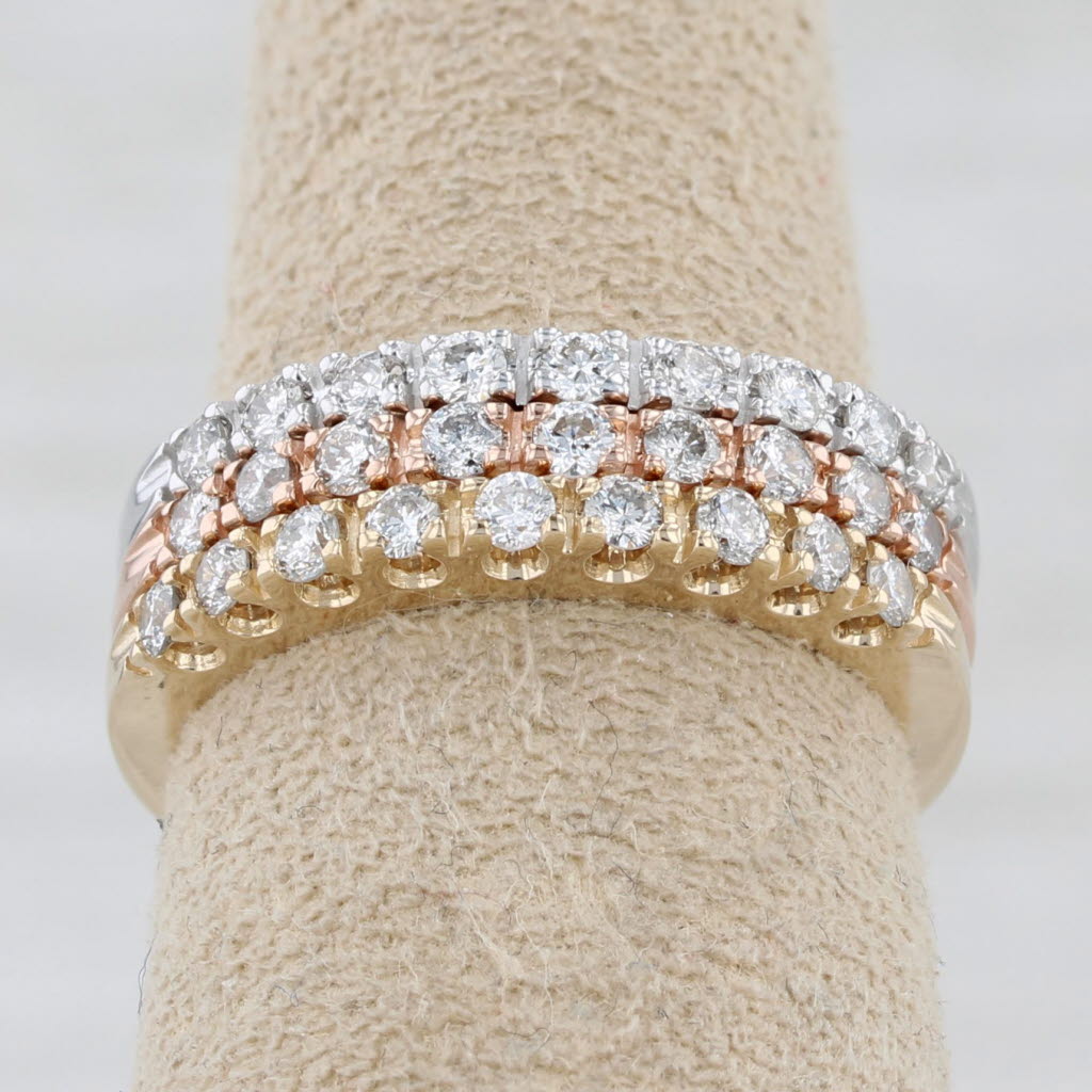 Gray Set of 3 Tri-Toned 0.70ctw Diamond Rings 14k Gold Stackable Wedding Size 6.75