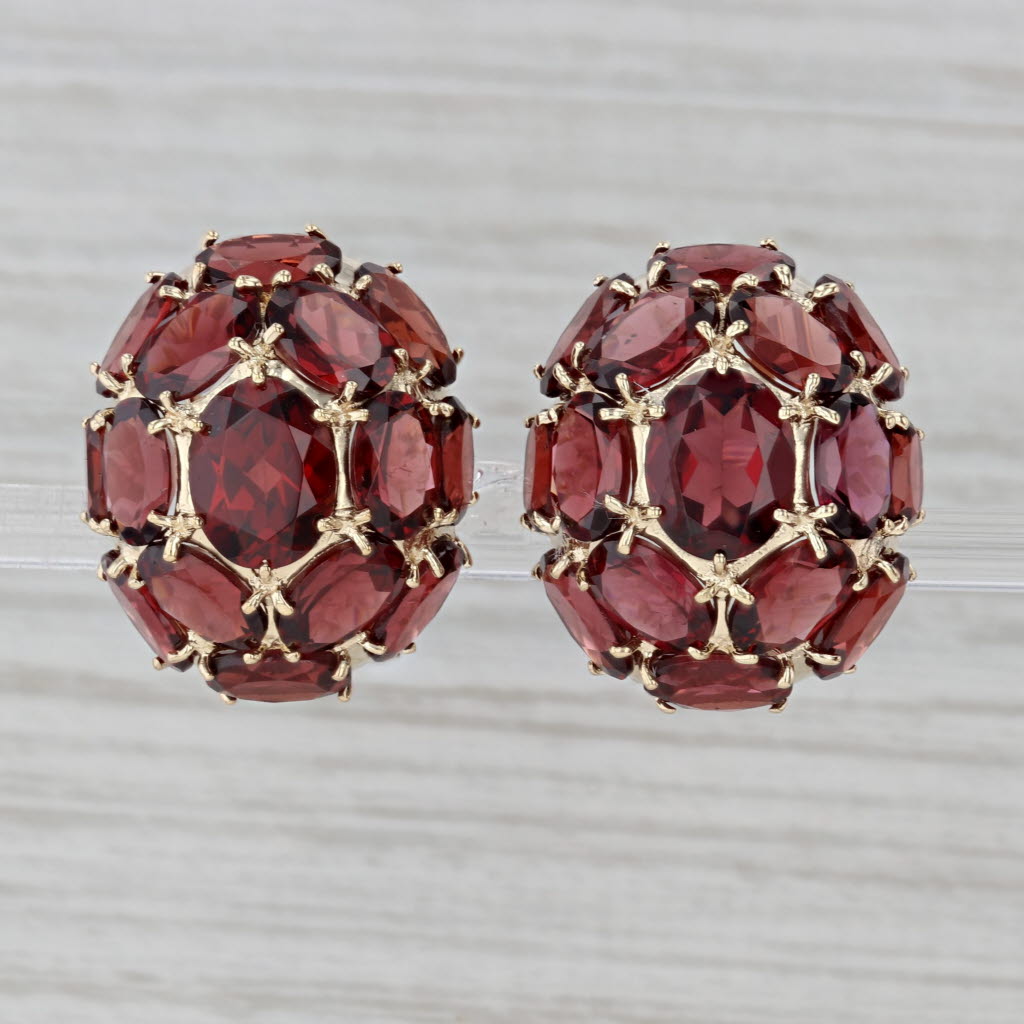 Gray 28.20ctw Garnet Cluster Earrings Yellow Gold Pierced Omega Backs