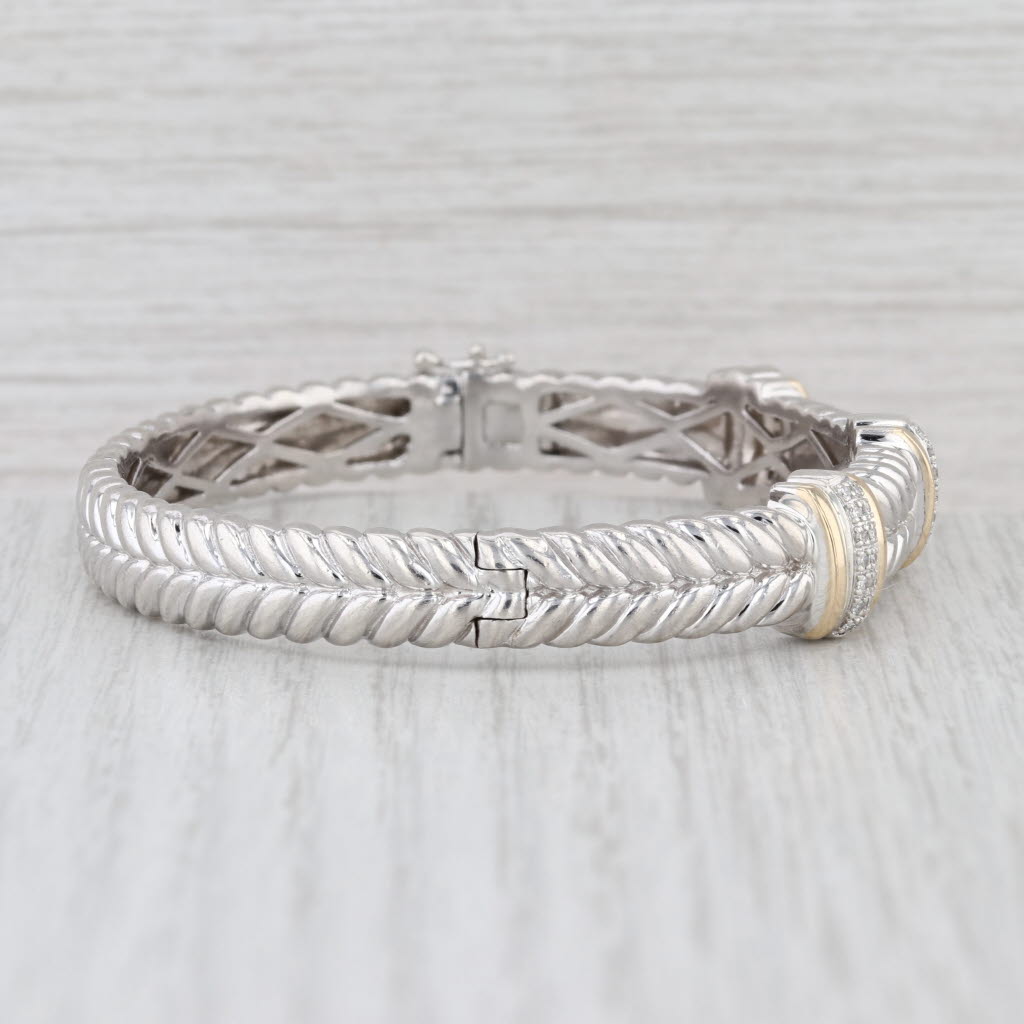 Alwand Vahan 0.16ctw Diamond Station Bangle Bracelet Sterling Silver 14k Gold 7"
