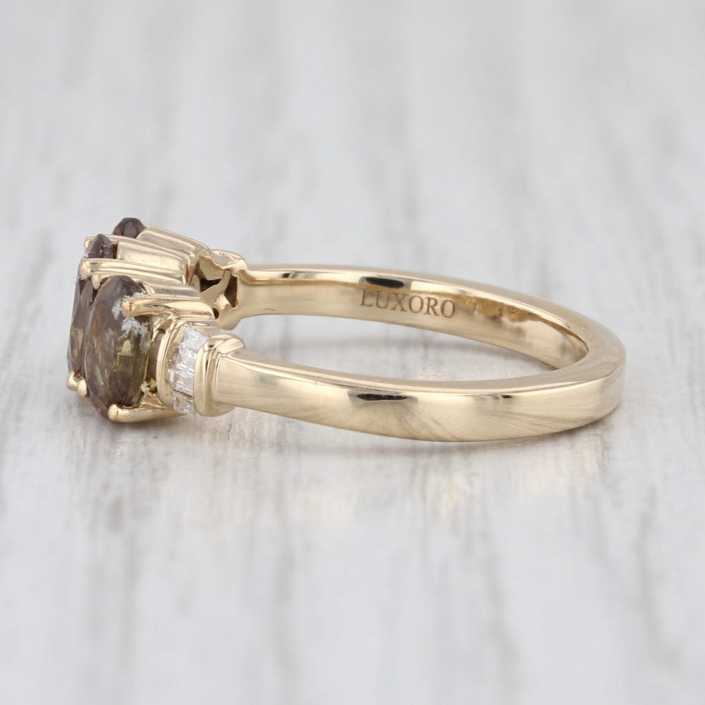 1.60ctw Andalusite Diamond 3-Stone Ring 10k Yellow Gold Size 6.25