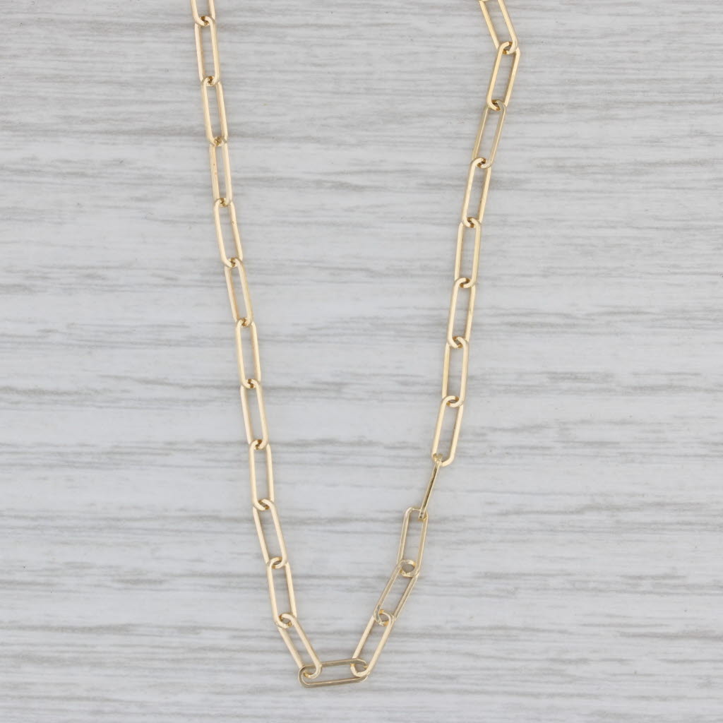 Gray Long Paperclip Cable Chain Necklace 14k Yellow Gold 29.5" 2.6mm