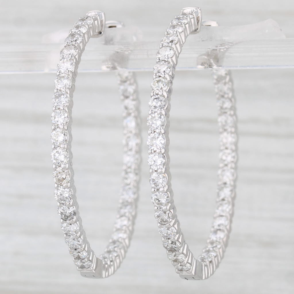 Light Gray 3ctw Diamond Inside Out Hoop Earrings 14k White Gold Hinged Snap Top Round Hoops