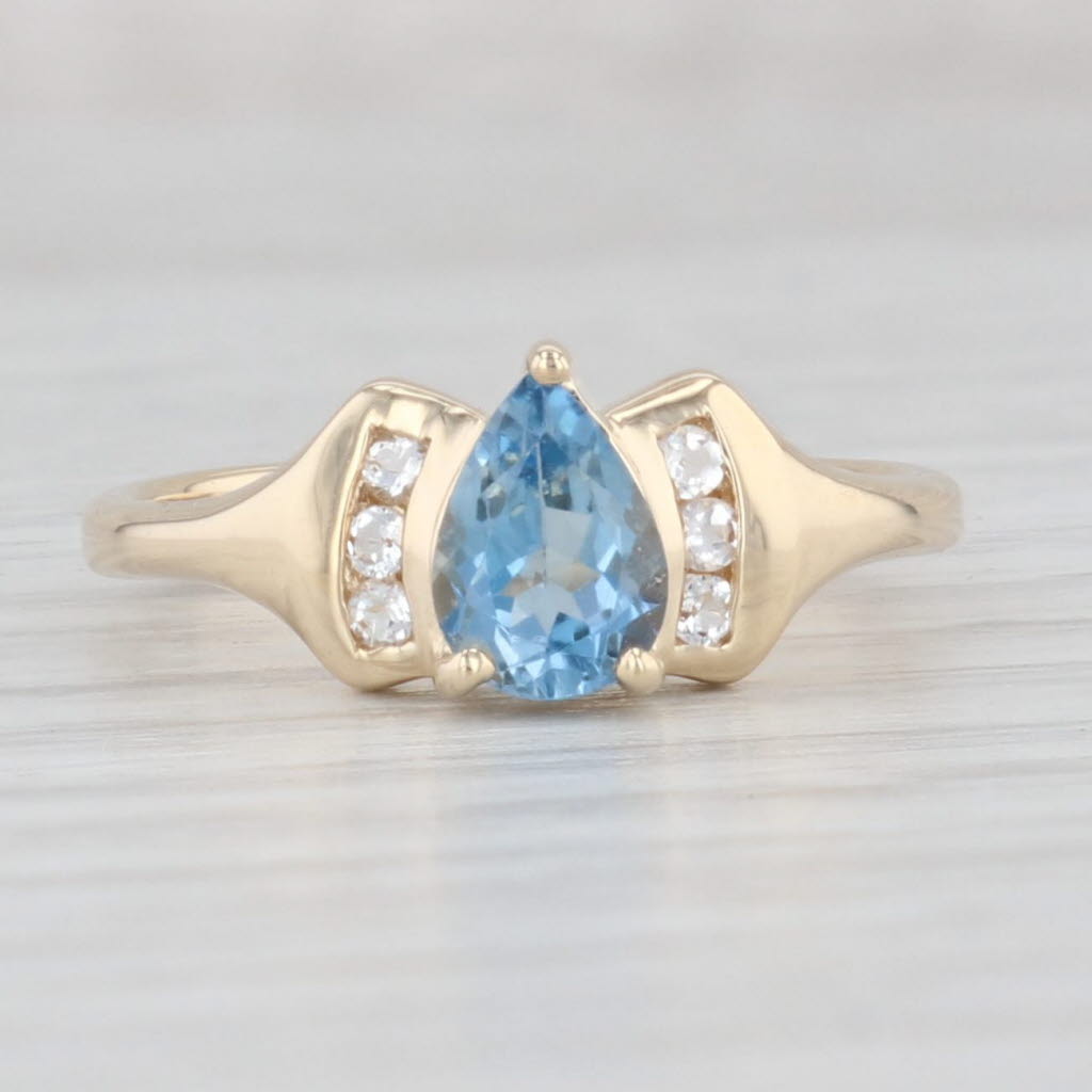 Light Gray 0.72ctw Pear Aquamarine Topaz Ring 14k Yellow Gold Size 7 March Birthstone