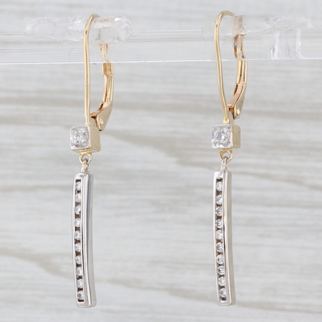 Light Gray 0.25ctw Diamond Journey Dangle Earrings 14k Yellow Gold Leverbacks